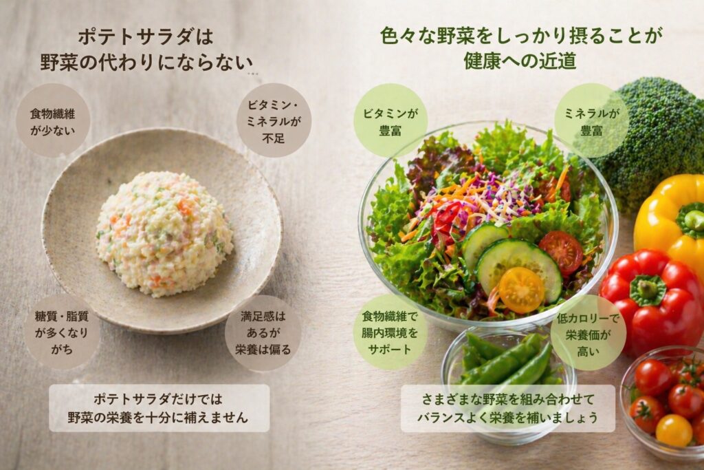 野菜のサラダではポテトサラダの代用にはならない（テキスト入り）