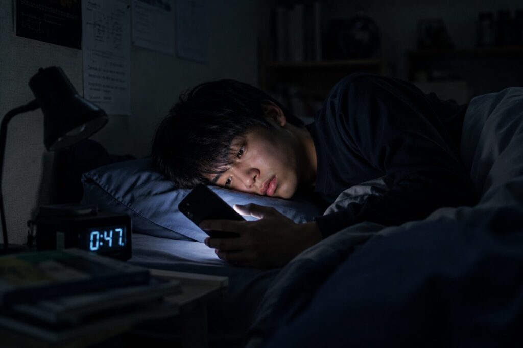 寝る直前のスマホ画面は睡眠の質を著しく低下させてしまう