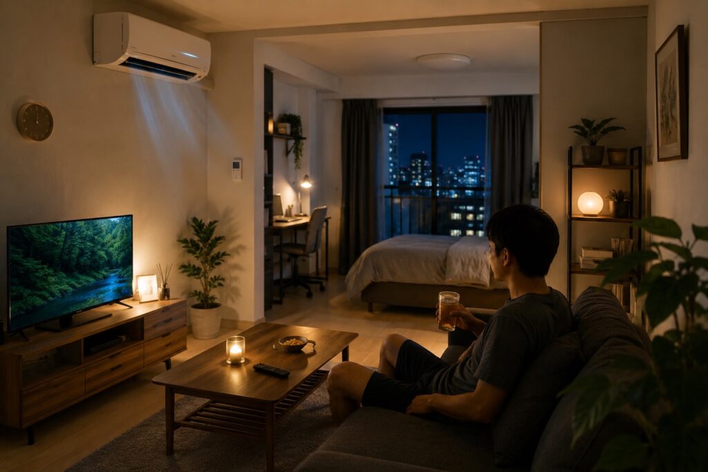暑い時期の夜にエアコンを使って快適に過ごす
