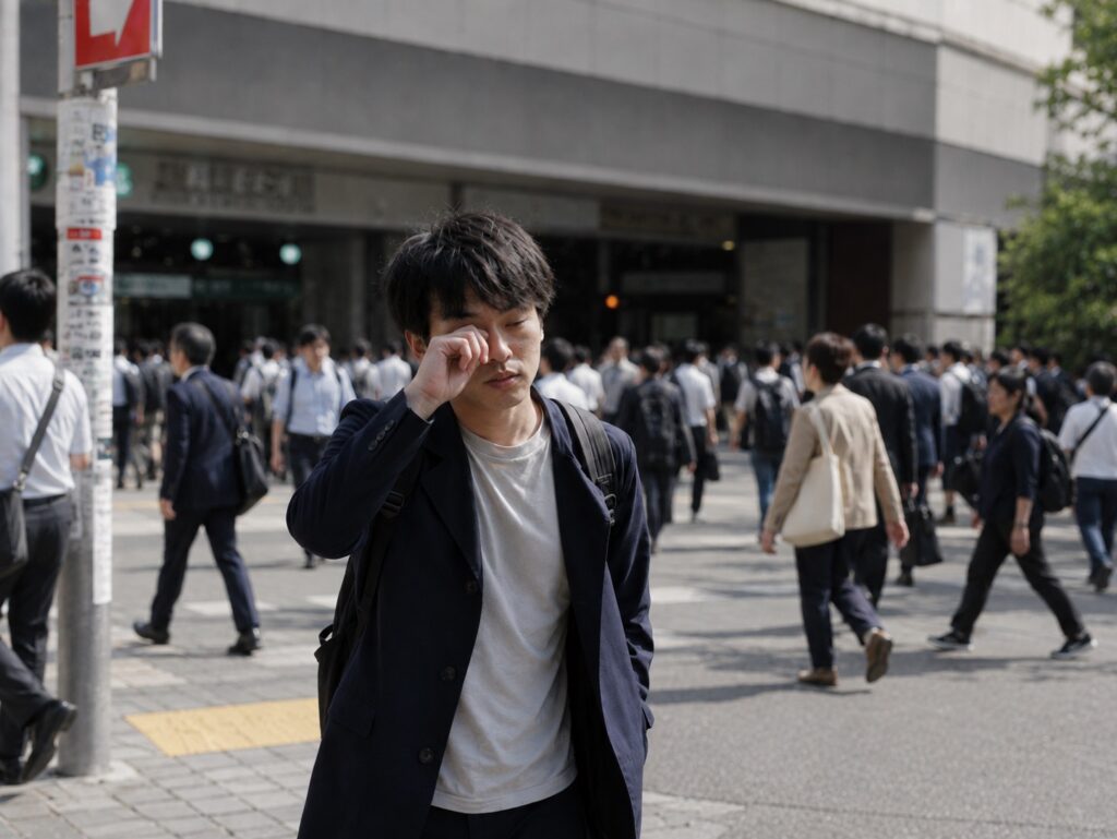 少し眠そうに会社に通勤