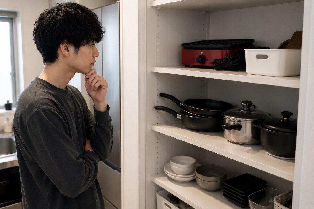 使っていない調理器具が棚を圧迫している