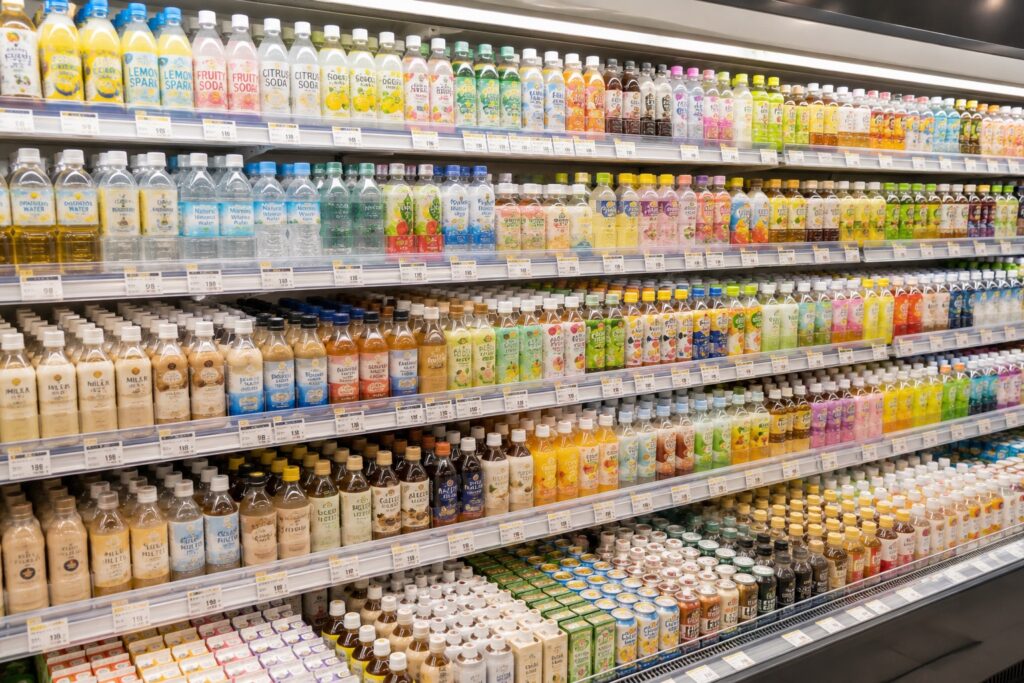 さまざまな種類の清涼飲料水