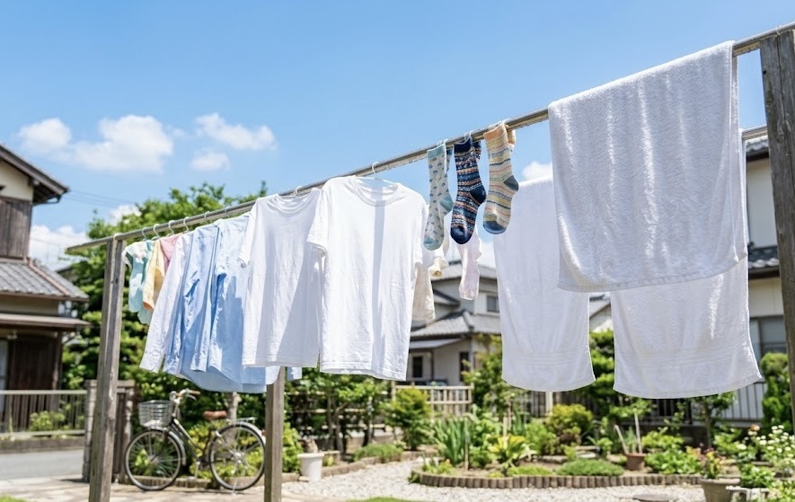 気持ちの良い晴れの日に洗濯物を外に干す