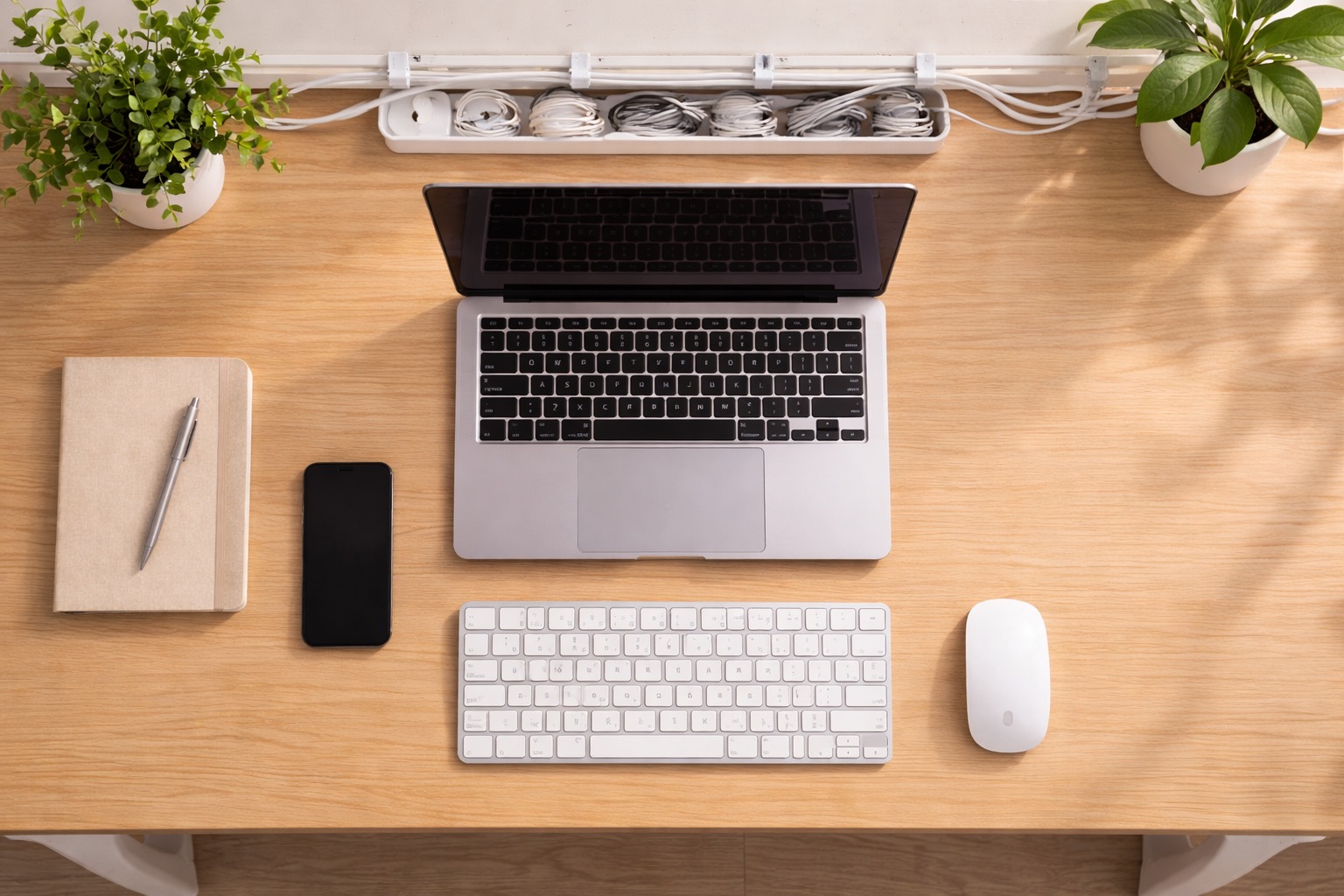 ケーブルが整理されているデスク