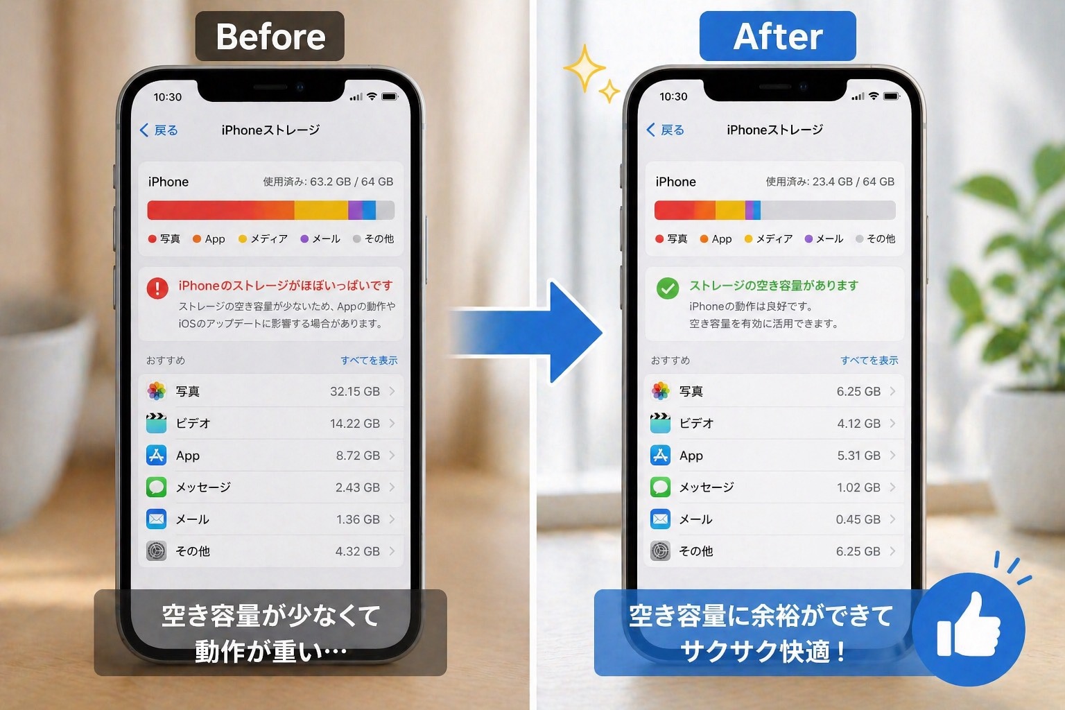 ストレージ容量限界から削減後のビフォーアフター