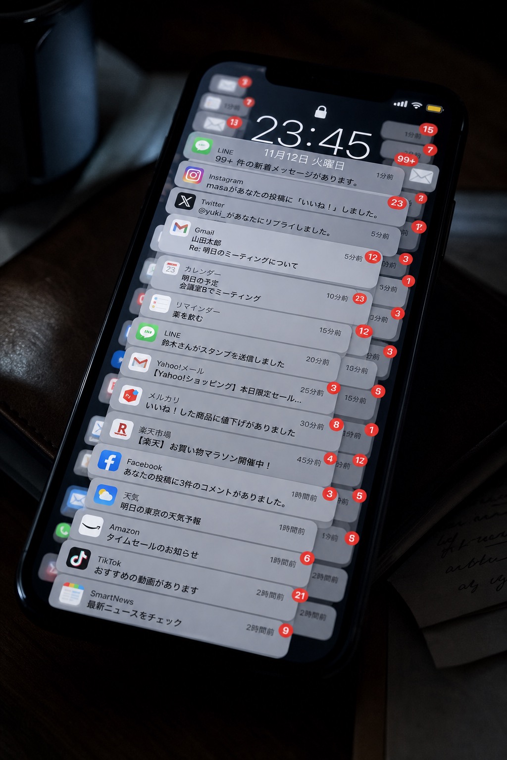 スマホの通知で埋もれてしまう画面