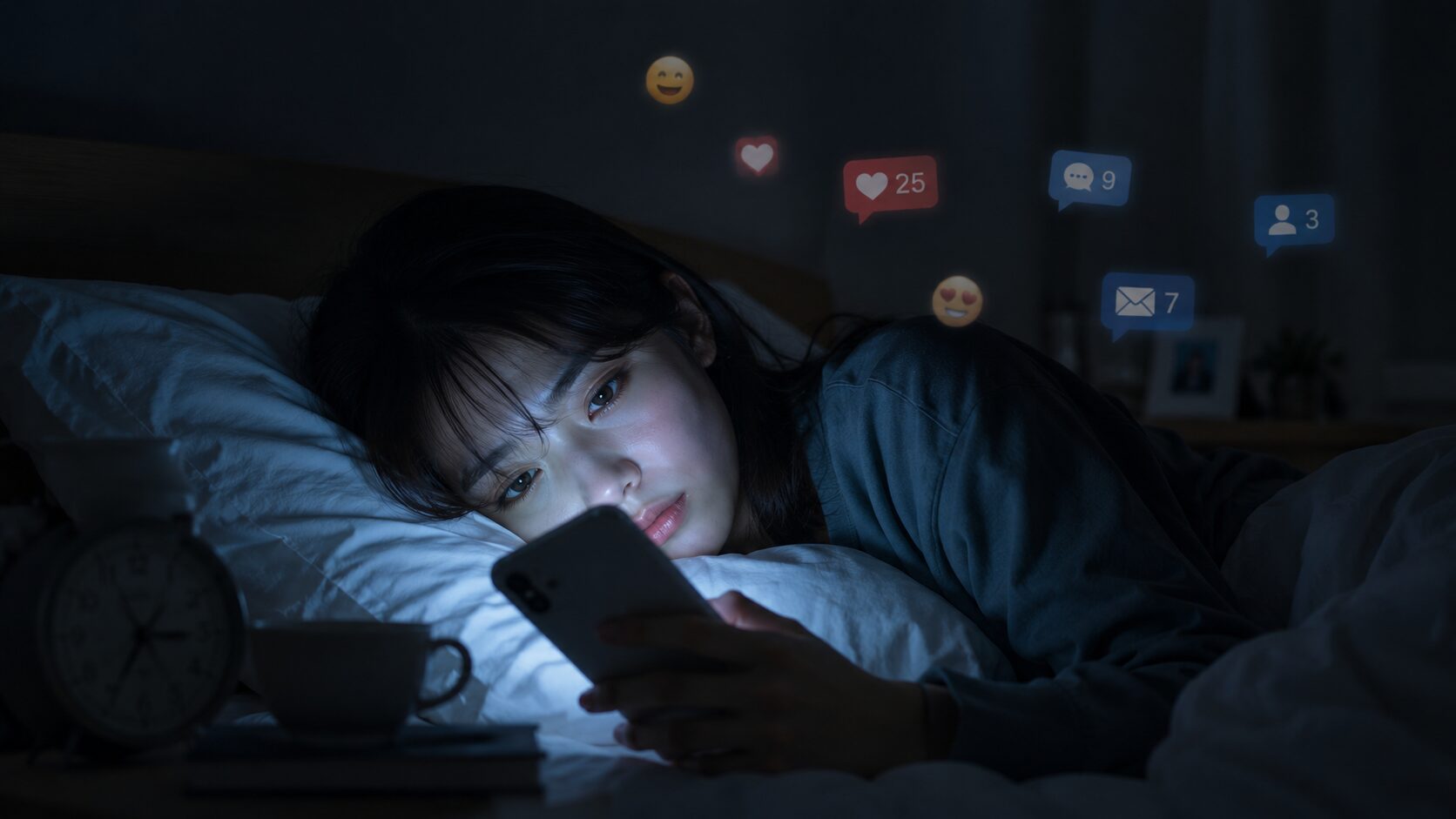 寝る間際までスマホを見て光を浴びている