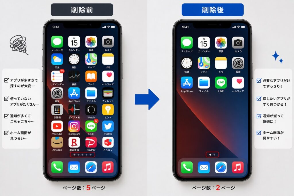 アプリ整理後のビフォーアフター