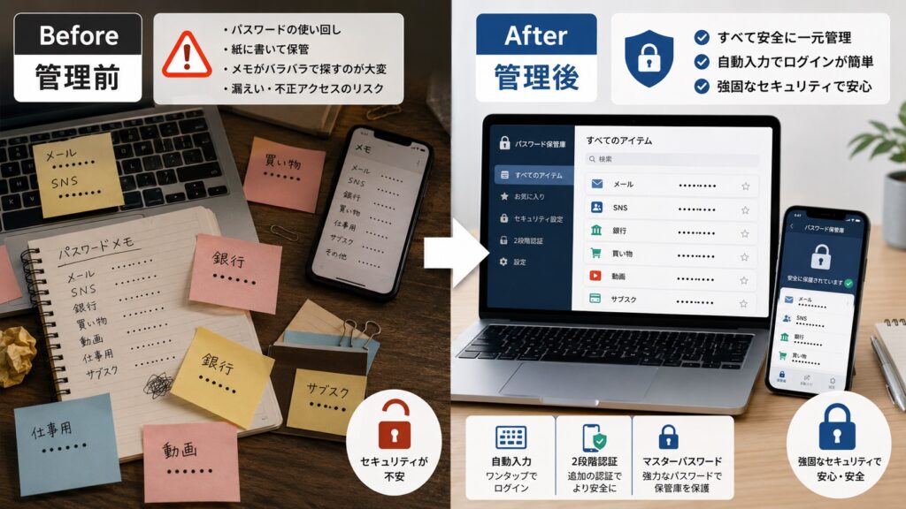 パスワード管理ソフトを使ったビフォーアフター