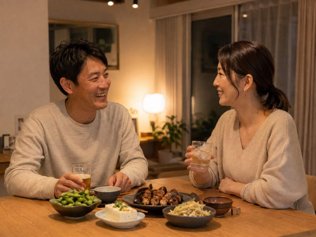 夕食と晩酌を同時にとる